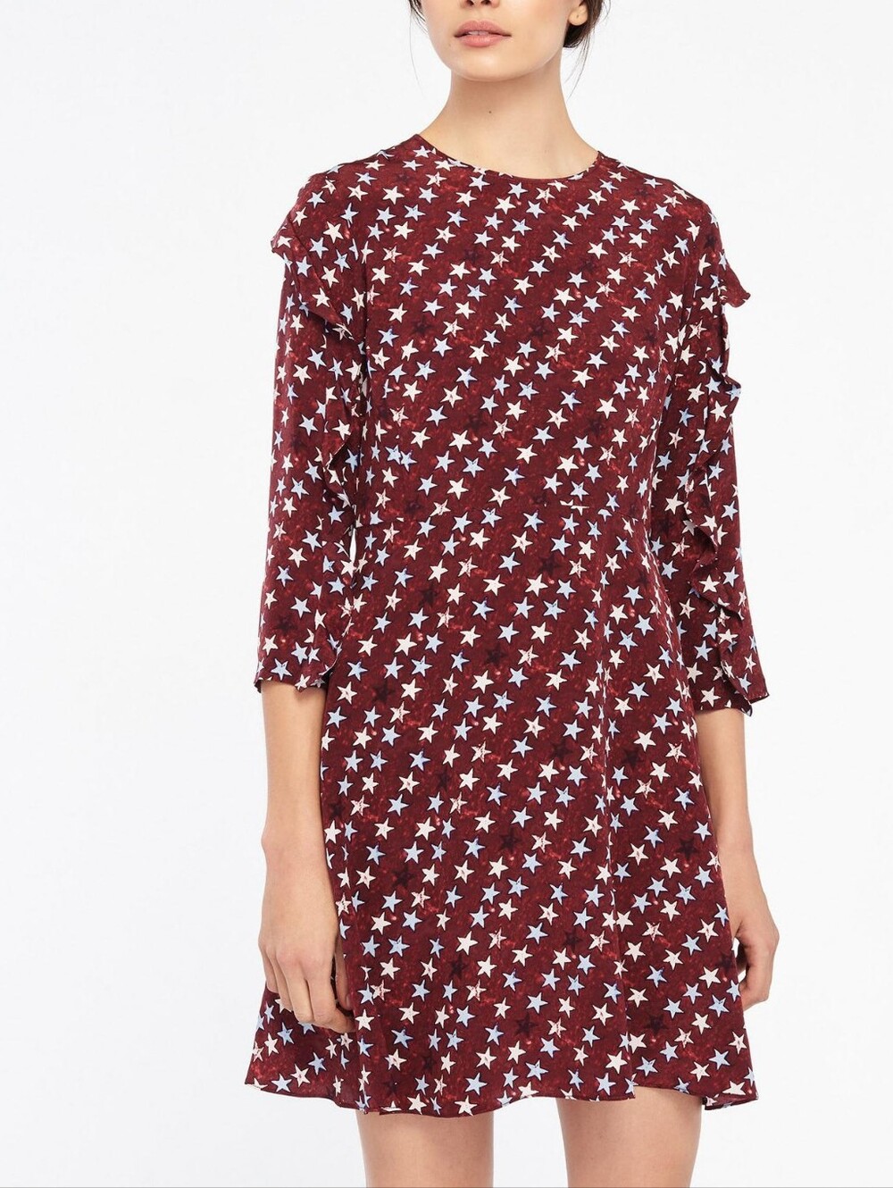 Sandro Burgundy Star Silk Dress
